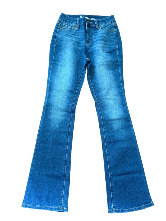 No Boundaries Denim - No Boundaries Medium Blue Stretch Flare Jeans - Women's